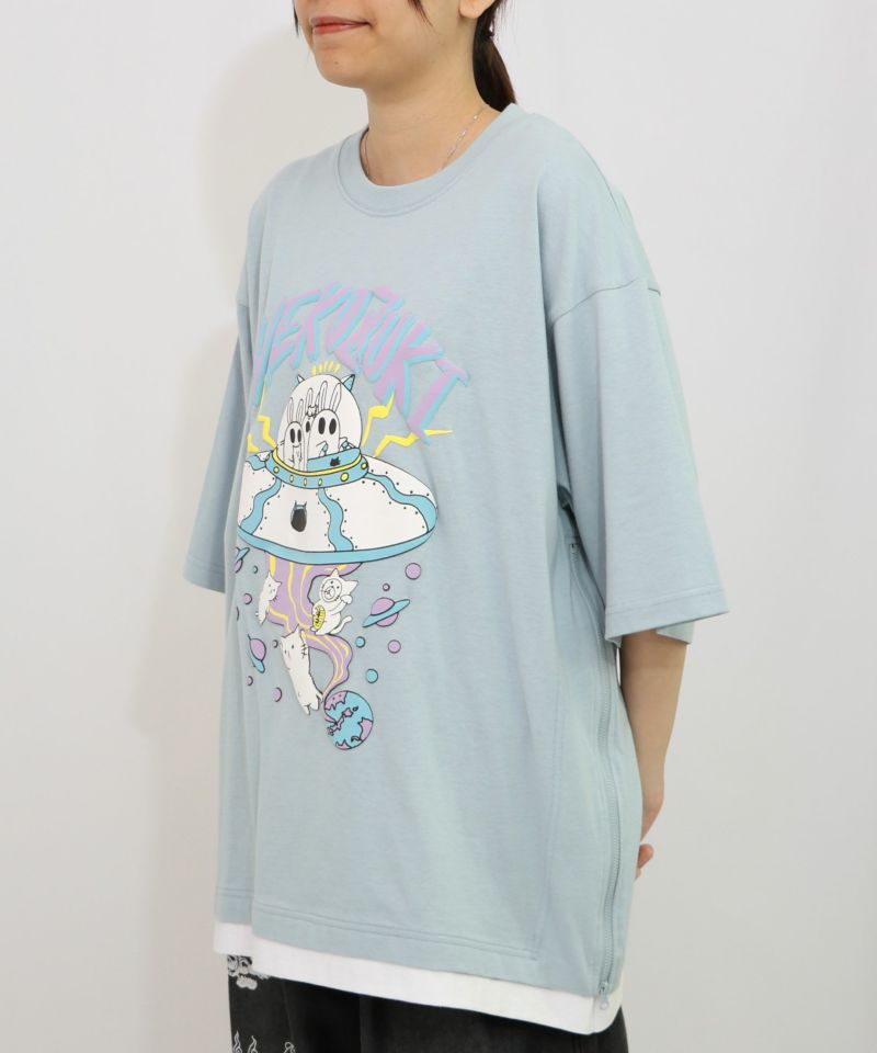 ネコ好きおばけうさぎUFO柄Tシャツ-16