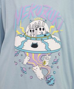 ネコ好きおばけうさぎUFO柄Tシャツ-18