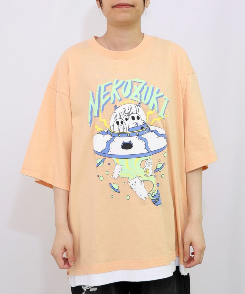 ネコ好きおばけうさぎUFO柄Tシャツ-19