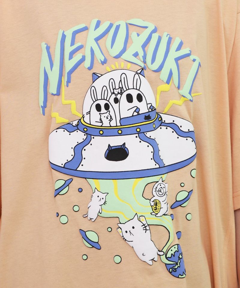 ネコ好きおばけうさぎUFO柄Tシャツ-22