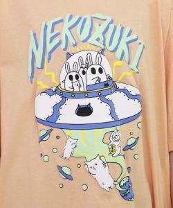 ネコ好きおばけうさぎUFO柄Tシャツ-22
