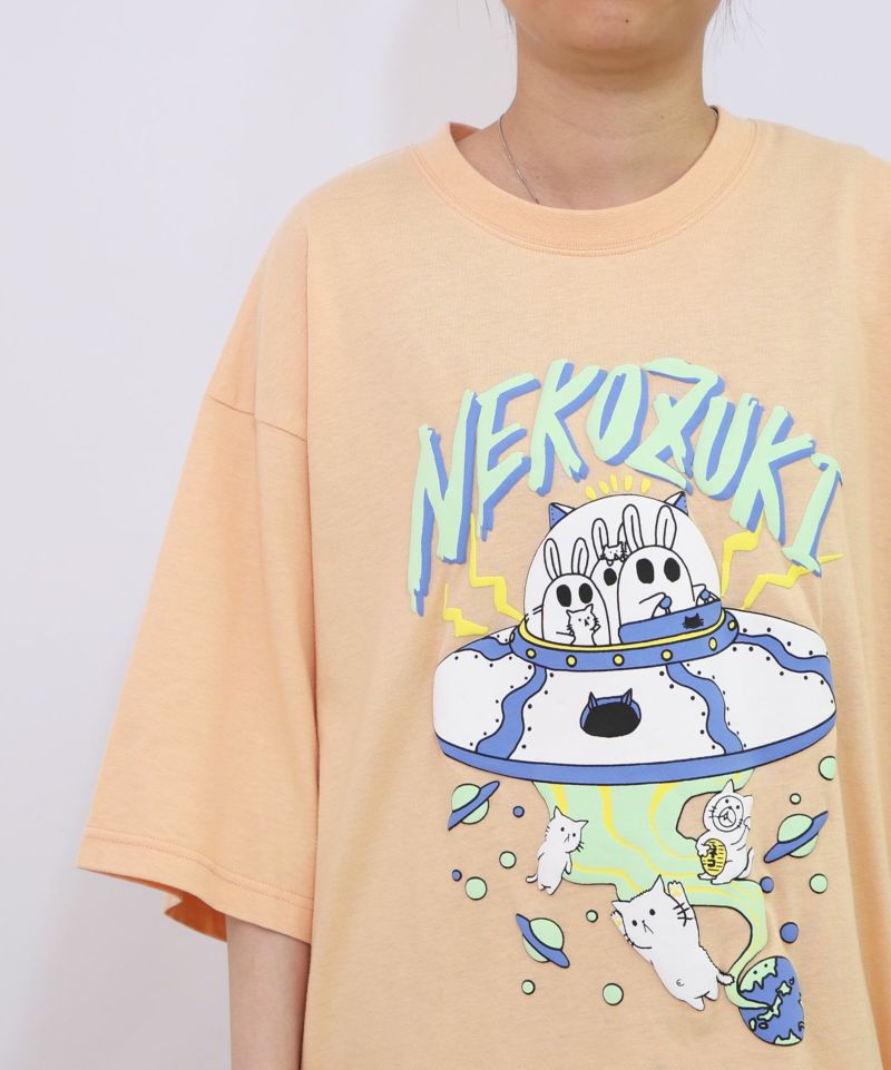 ネコ好きおばけうさぎUFO柄Tシャツ-23