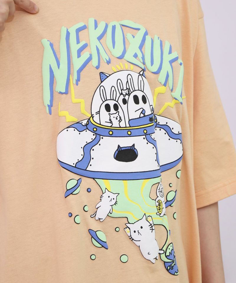 ネコ好きおばけうさぎUFO柄Tシャツ-26