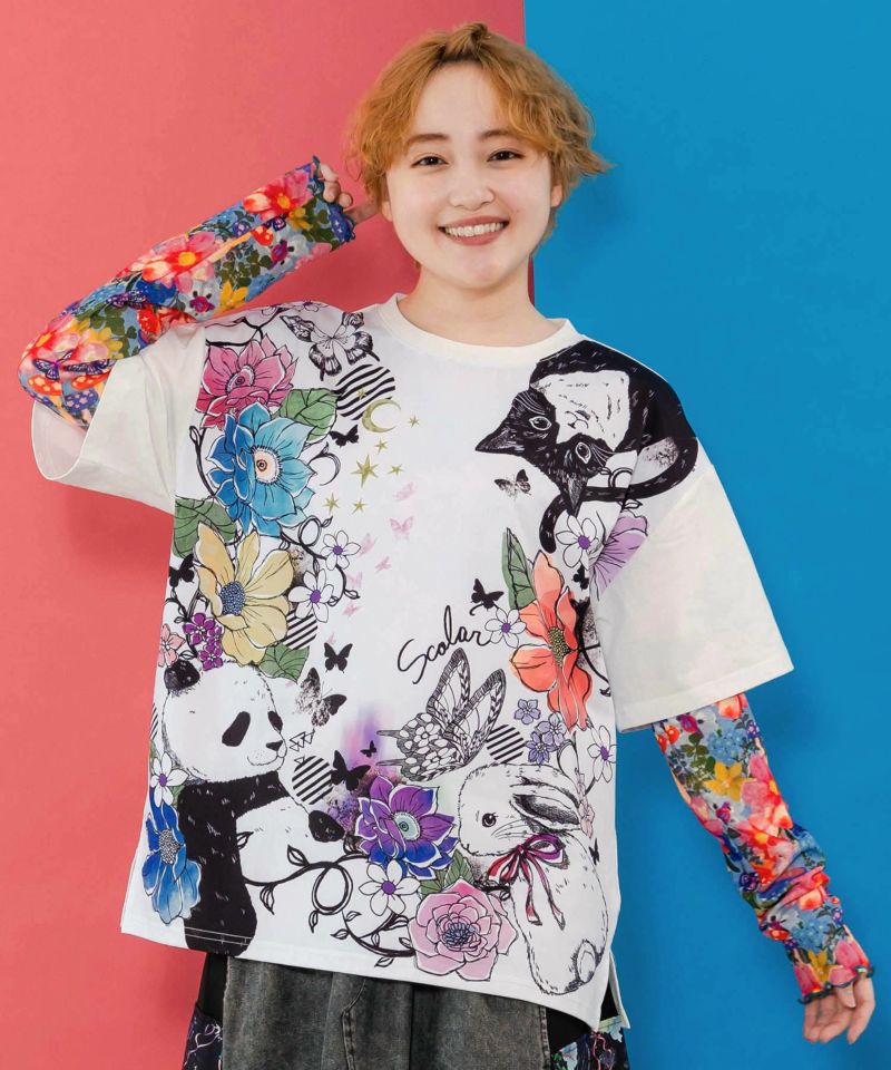 アニマル蝶花柄Tシャツ-1