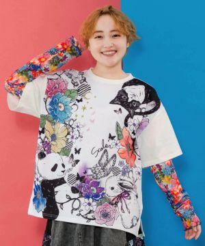 アニマル蝶花柄Tシャツ-1