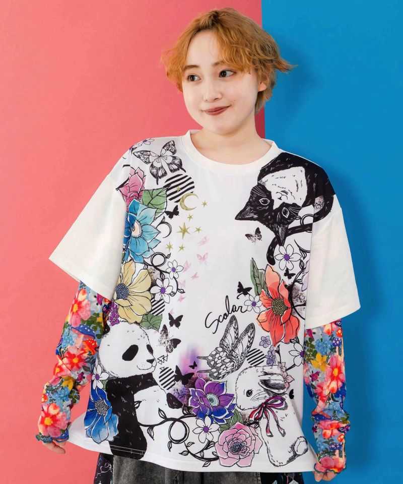 アニマル蝶花柄Tシャツ-3