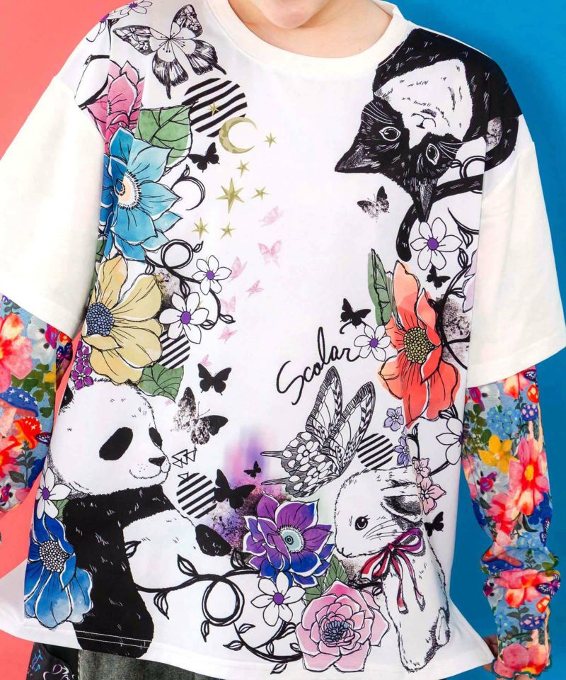 アニマル蝶花柄Tシャツ-7