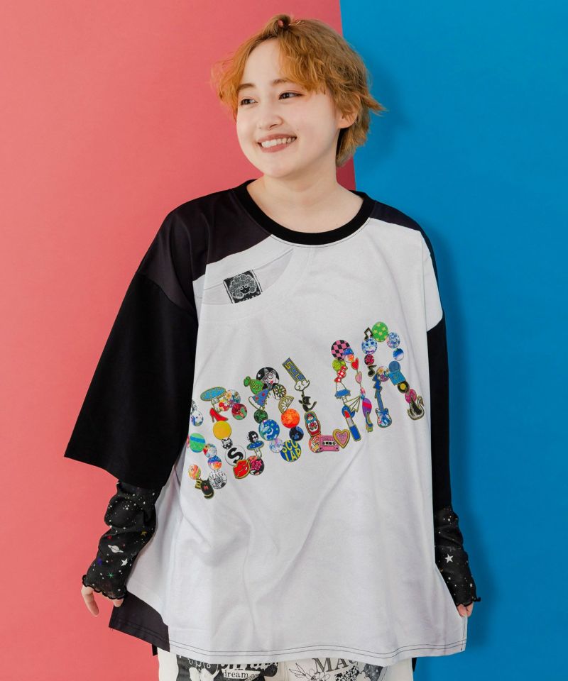 ロゴバッヂトリックアート柄Tシャツ-1