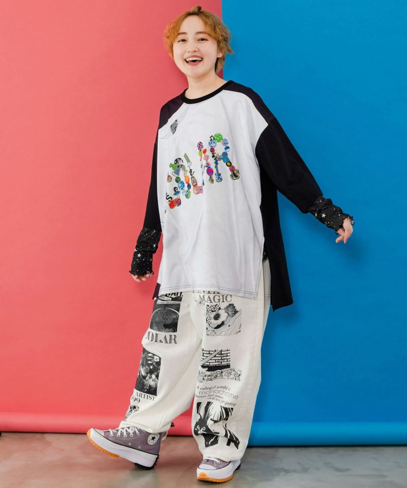 ロゴバッヂトリックアート柄Tシャツ-2