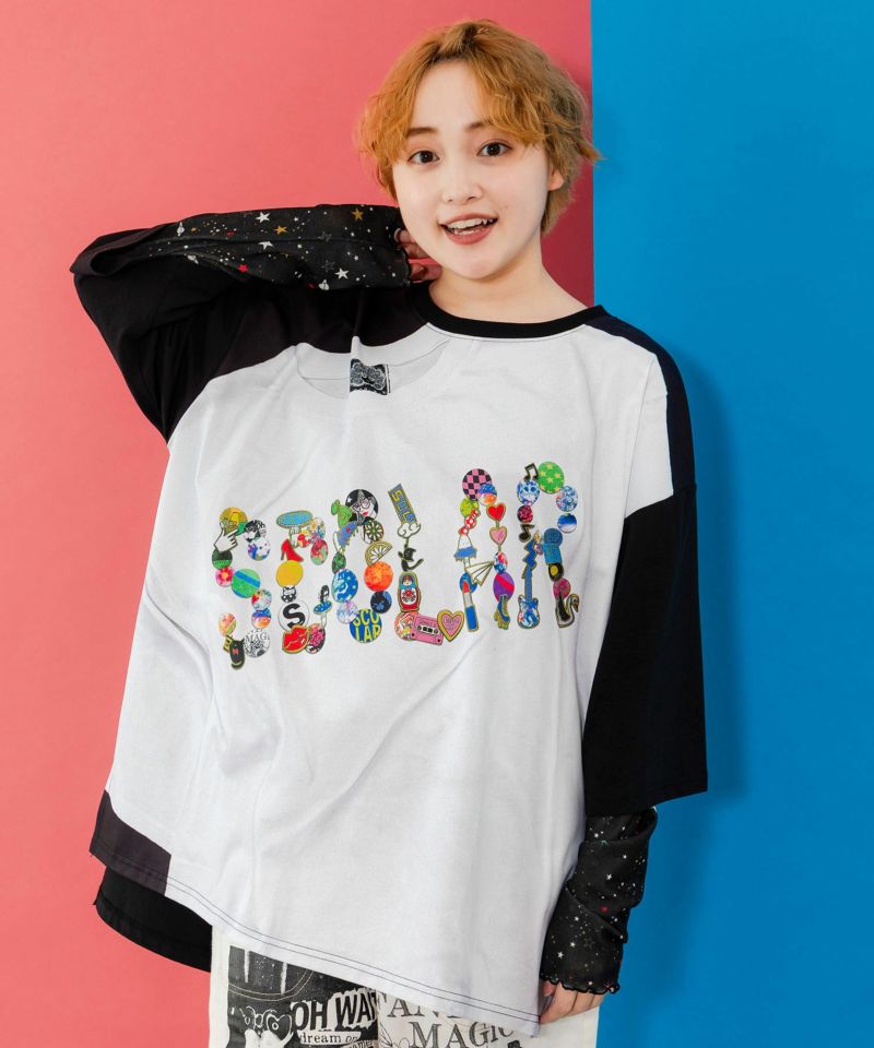 ロゴバッヂトリックアート柄Tシャツ-3