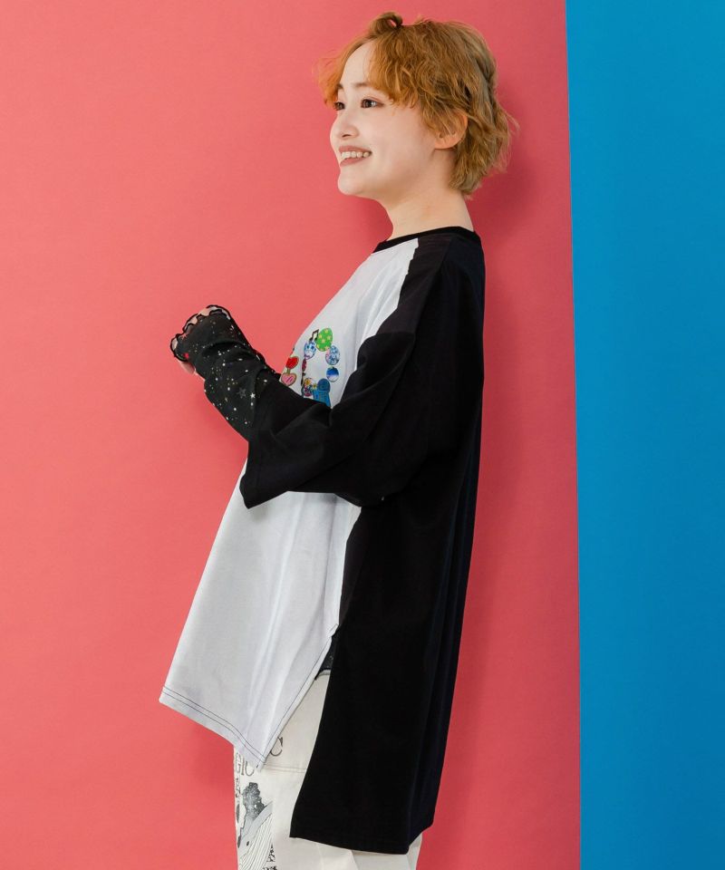 ロゴバッヂトリックアート柄Tシャツ-4