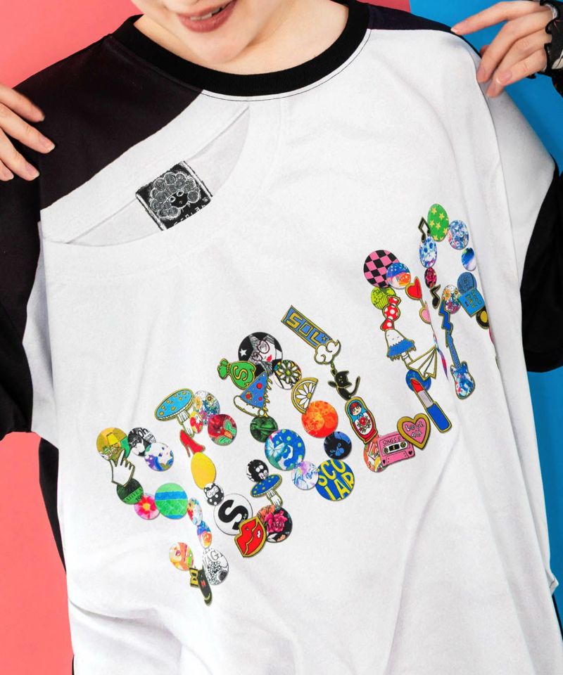 ロゴバッヂトリックアート柄Tシャツ-6