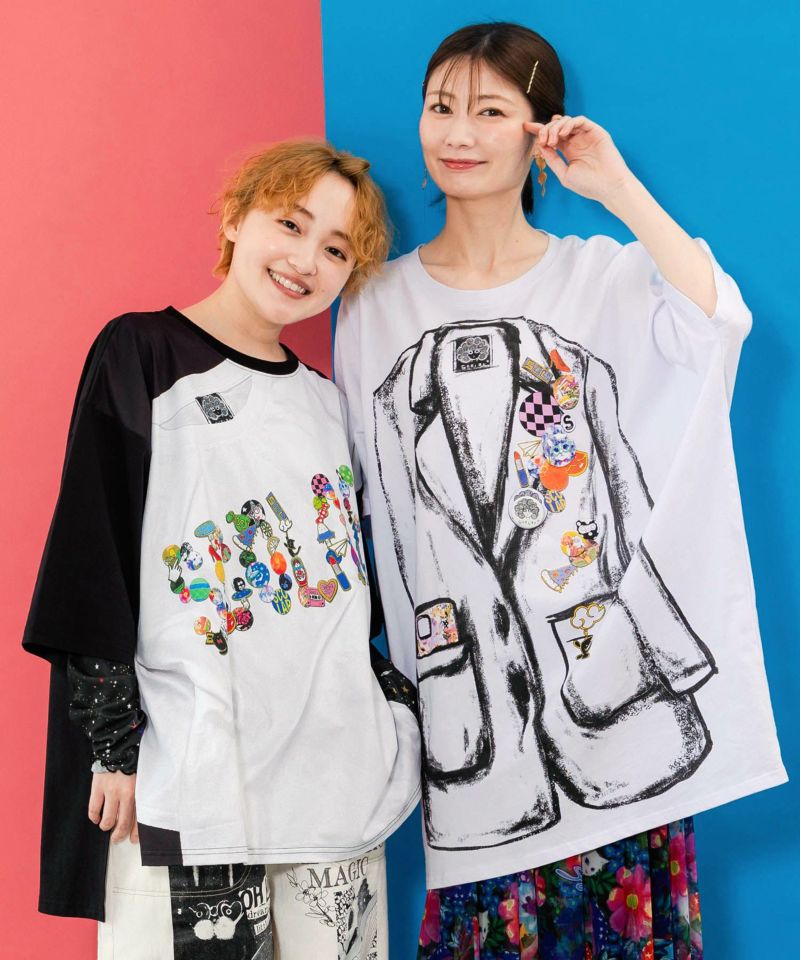 ロゴバッヂトリックアート柄Tシャツ-7