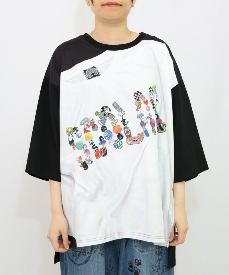 ロゴバッヂトリックアート柄Tシャツ-8
