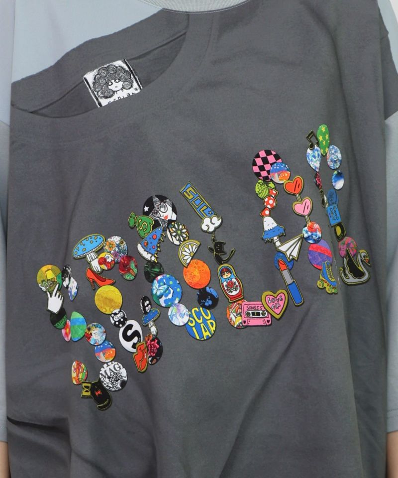 ロゴバッヂトリックアート柄Tシャツ-13