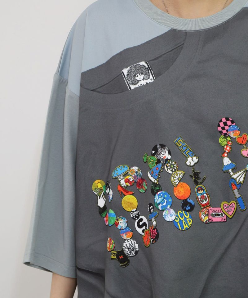 ロゴバッヂトリックアート柄Tシャツ-15