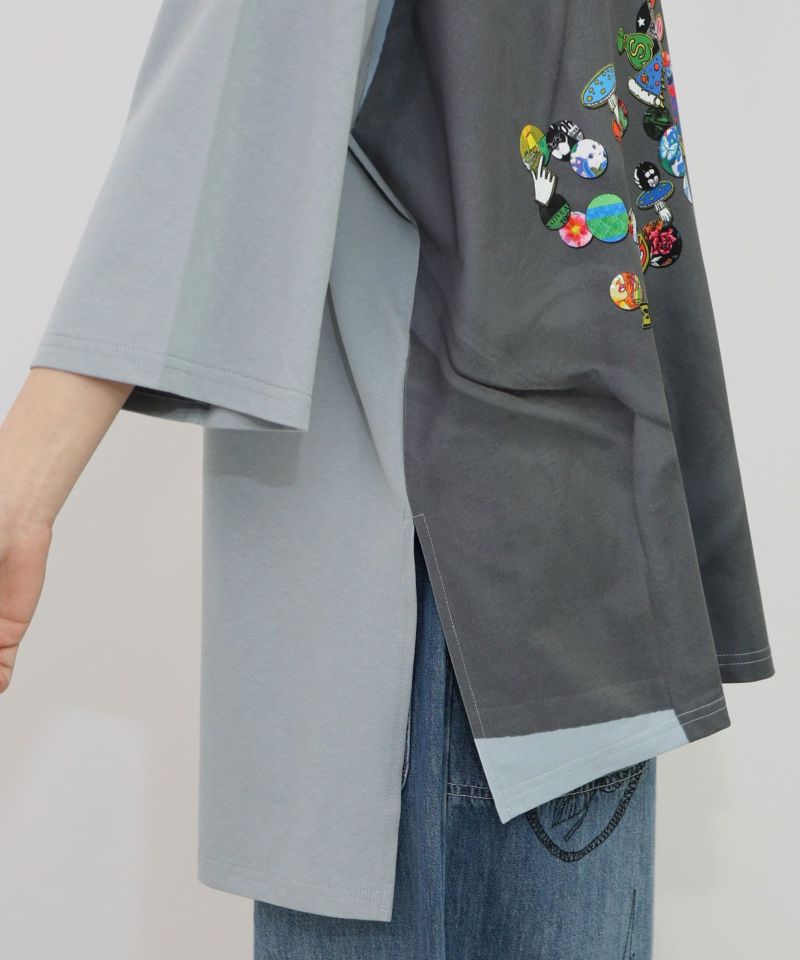 ロゴバッヂトリックアート柄Tシャツ-16