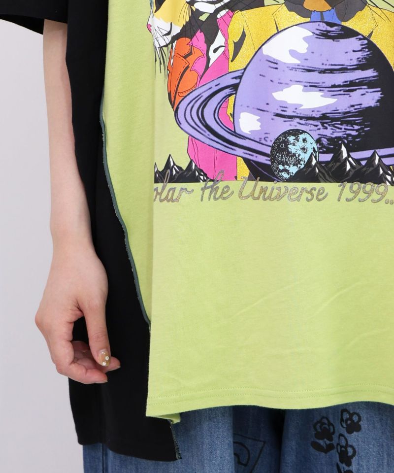 152708：惑星とネコ柄 切替チュニックの通販-ScoLar