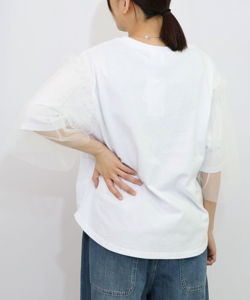 キノコ柄とアニメ風女の子チュール重ねTシャツ-10