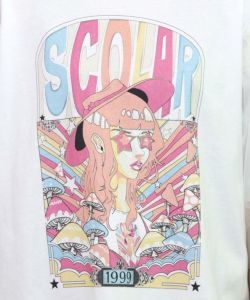 キノコ柄とアニメ風女の子チュール重ねTシャツ-11