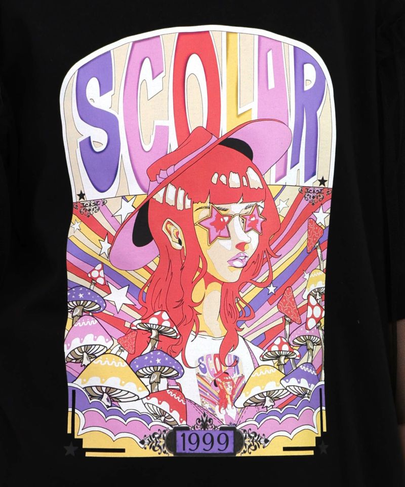 キノコ柄とアニメ風女の子チュール重ねTシャツ-15
