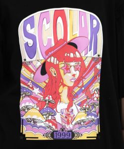 キノコ柄とアニメ風女の子チュール重ねTシャツ-15