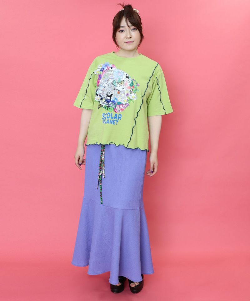 スカラープラネット柄 メロウステッチ切替Tシャツ-2