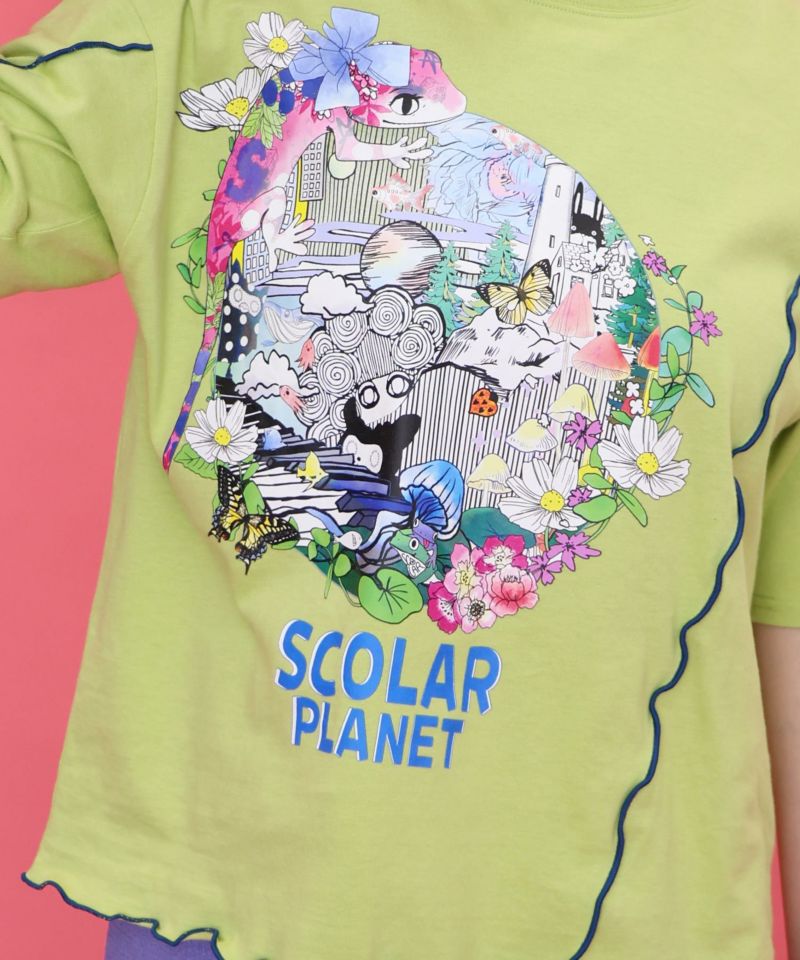 スカラープラネット柄 メロウステッチ切替Tシャツ-6