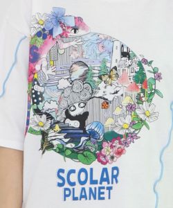 スカラープラネット柄 メロウステッチ切替Tシャツ-10