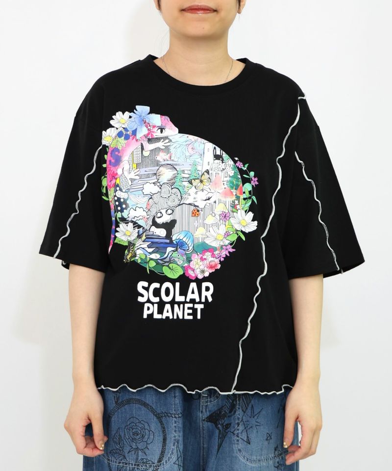 スカラープラネット柄 メロウステッチ切替Tシャツ-11