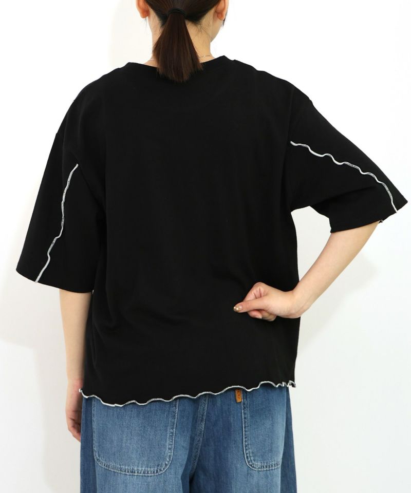 スカラープラネット柄 メロウステッチ切替Tシャツ-13