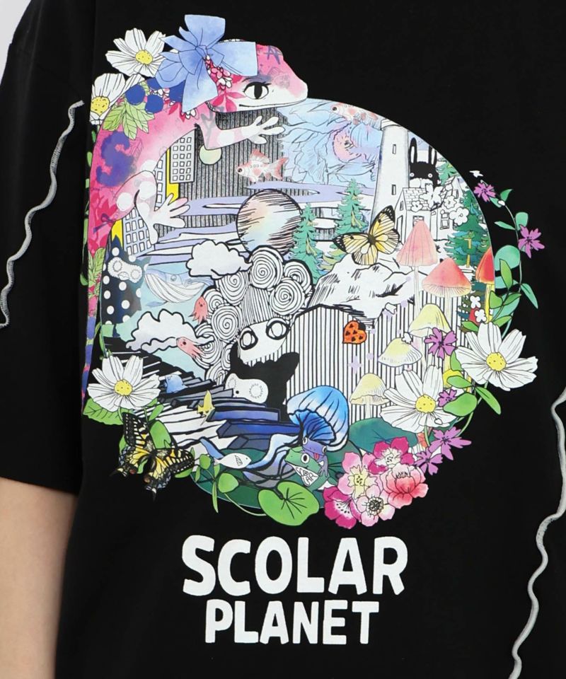 スカラープラネット柄 メロウステッチ切替Tシャツ-14