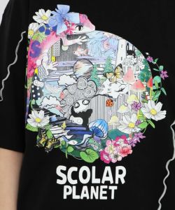 スカラープラネット柄 メロウステッチ切替Tシャツ-14