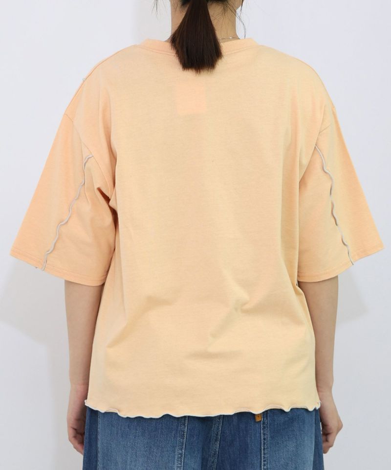 スカラープラネット柄 メロウステッチ切替Tシャツ-17