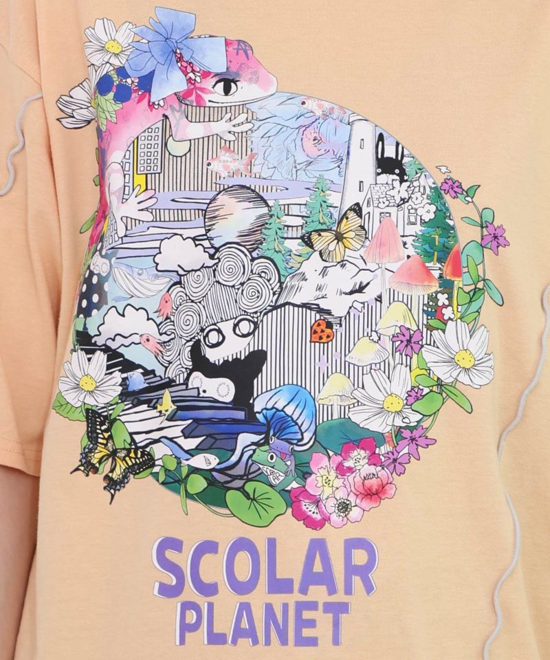 スカラープラネット柄 メロウステッチ切替Tシャツ-18