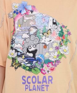スカラープラネット柄 メロウステッチ切替Tシャツ-18