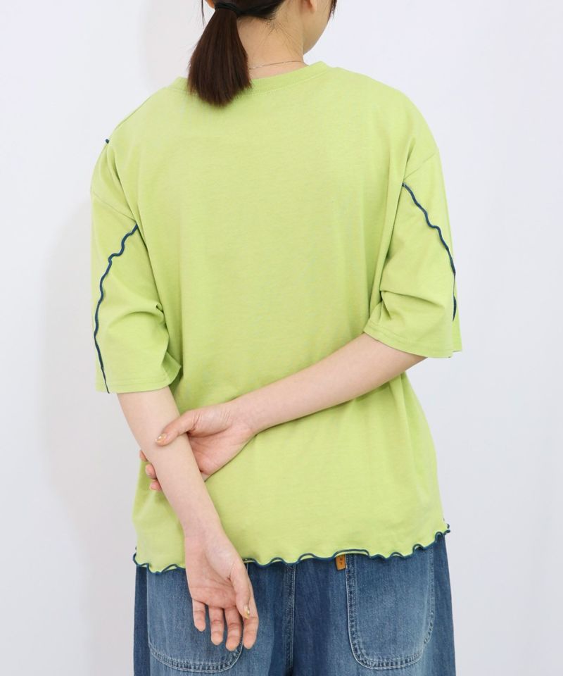スカラープラネット柄 メロウステッチ切替Tシャツ-21