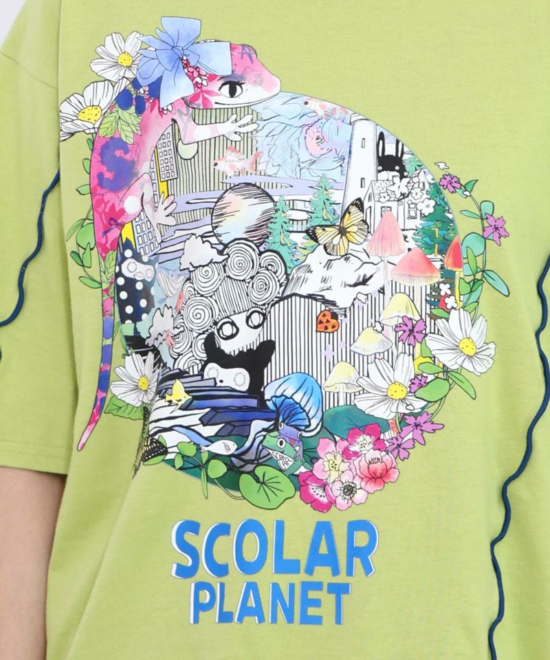 スカラープラネット柄 メロウステッチ切替Tシャツ-22