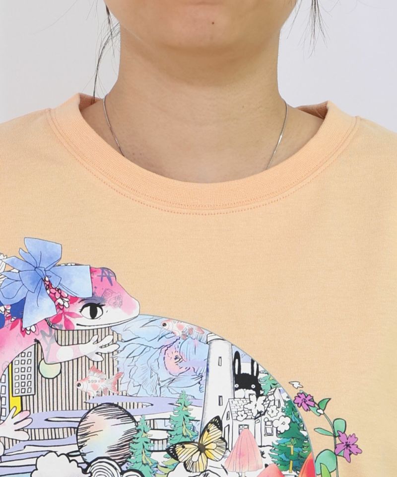 スカラープラネット柄 メロウステッチ切替Tシャツ-23