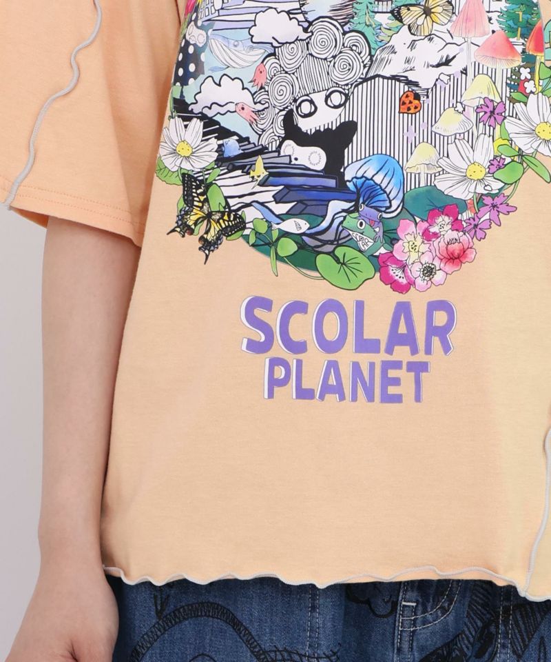 スカラープラネット柄 メロウステッチ切替Tシャツ-25