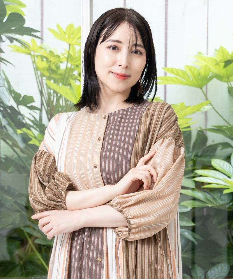 花蝶ネコプリント ストライプMIX柄ワンピース-5