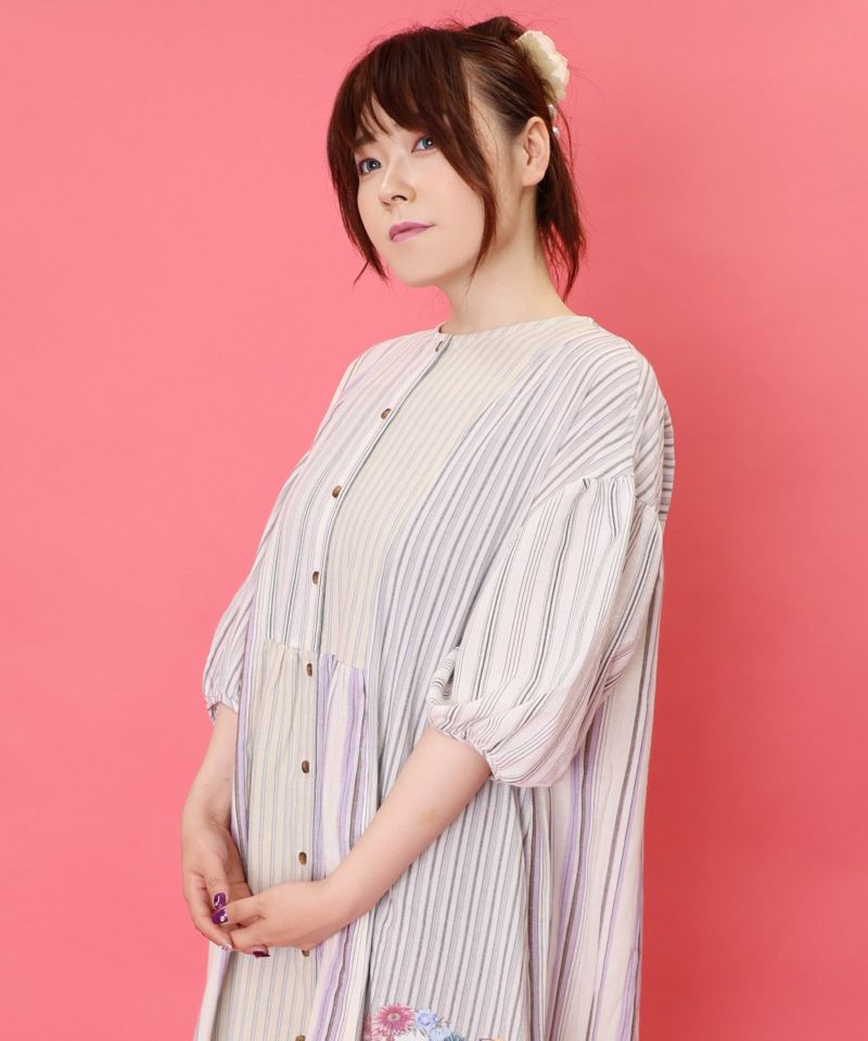 花蝶ネコプリント ストライプMIX柄ワンピース-21