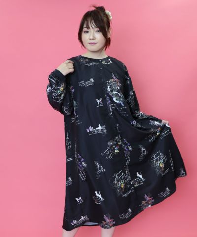552255：数字と花蝶柄 前開きワンピースの通販-ScoLar