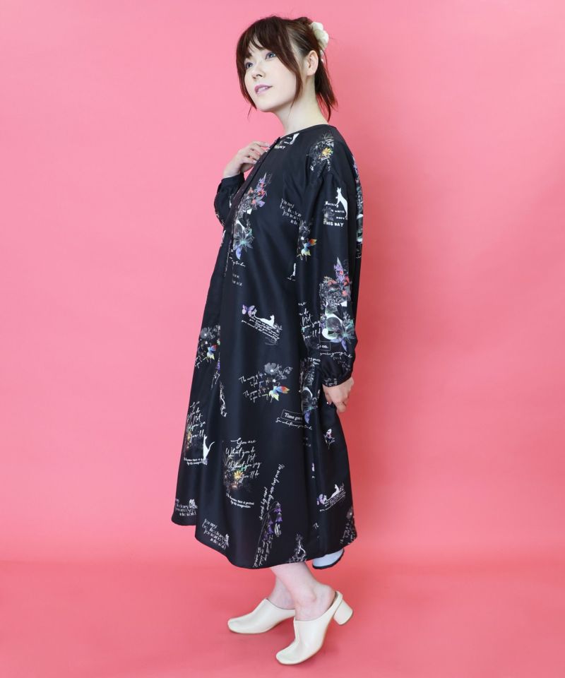 数字と花蝶柄 前開きワンピース-3