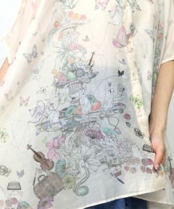 花蝶線描きプリント 切替チュニックシャツ-13