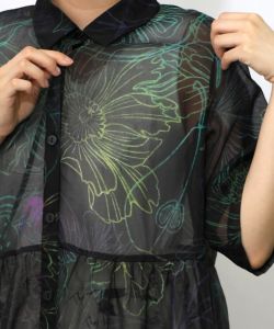 花フルーツ柄シアーシャツワンピース-18