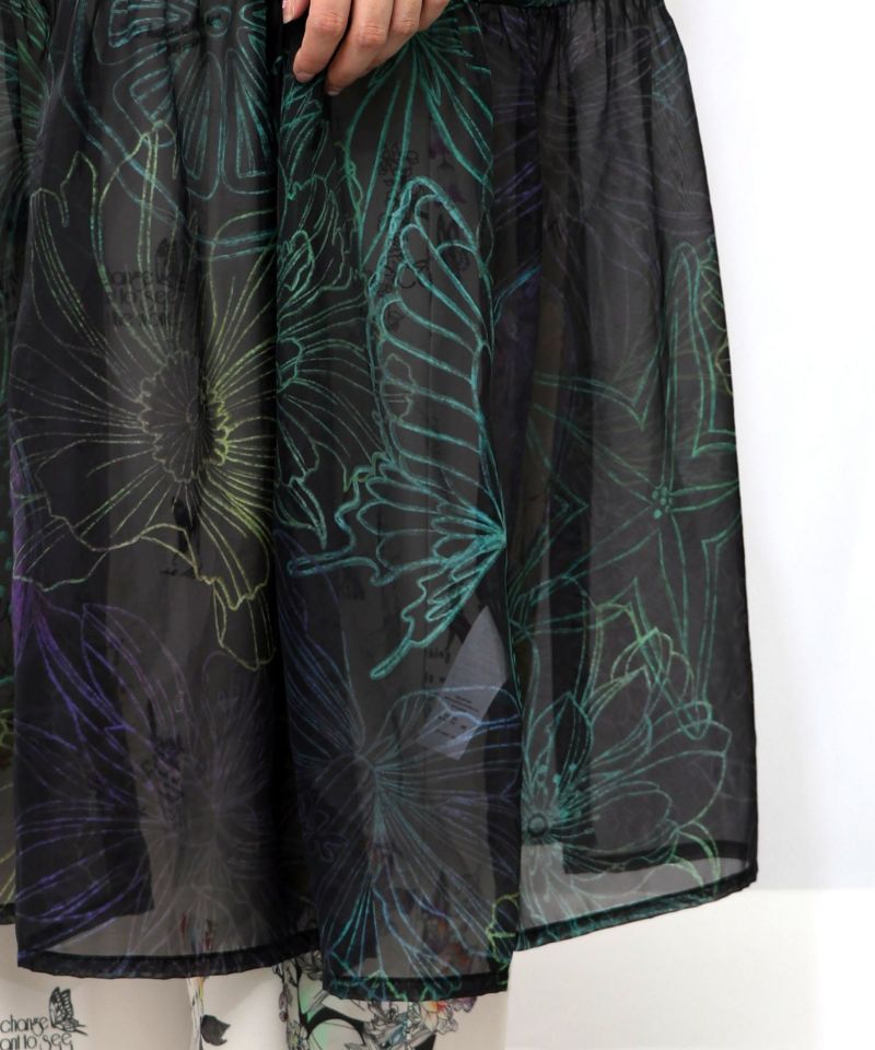 花フルーツ柄シアーシャツワンピース-21