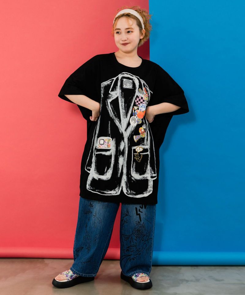 クラシック 152713：ジャケットトリックアート柄 バッヂ付きチュニックの トップス