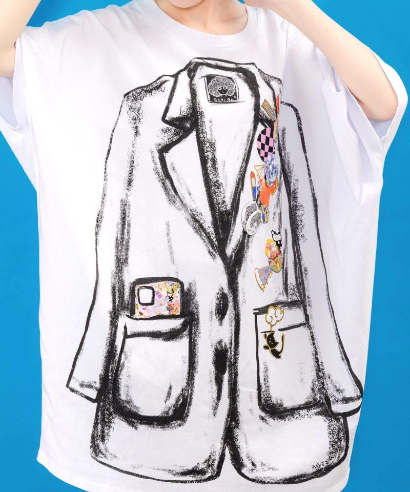 152713：ジャケットトリックアート柄 バッヂ付きチュニックの