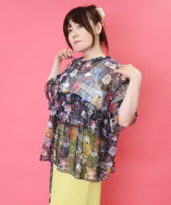 152703：POP総柄チュールシアープルオーバーの通販-ScoLar